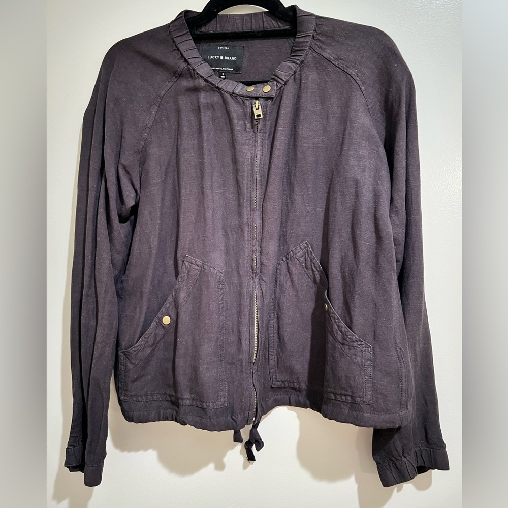 Lucky Brand Full Zip Linen Blend Casual Lightweight Brown Jacket Size Small